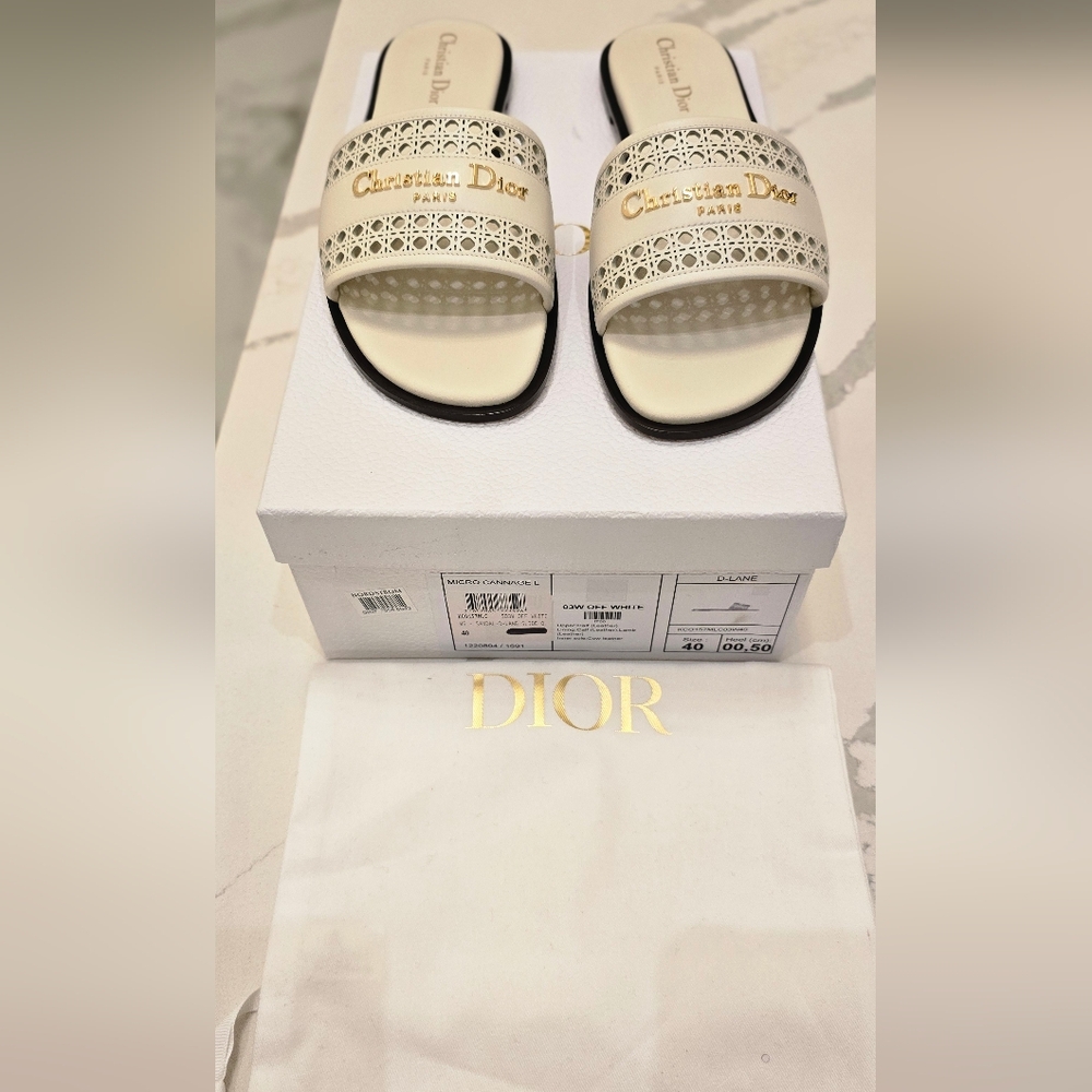 Dior D-Lane Cream and Gold Sandals - Picture 3 of 4